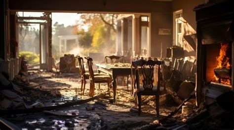 Premium AI Image | photograph of Aftermath of a house fire Ruined house interior in building ...