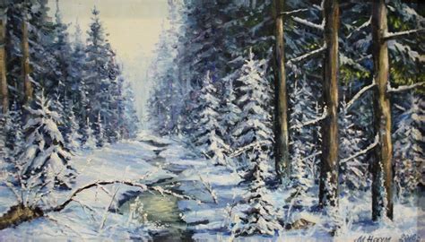 Trees in the snow Painting by Mykhailo Naum