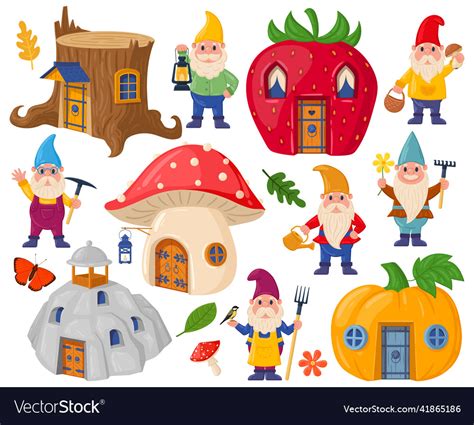 Garden gnomes characters and cute cartoon Vector Image