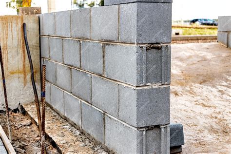 Premium Photo | A wall of hollow concrete blocks at a construction site The use of lightweight ...