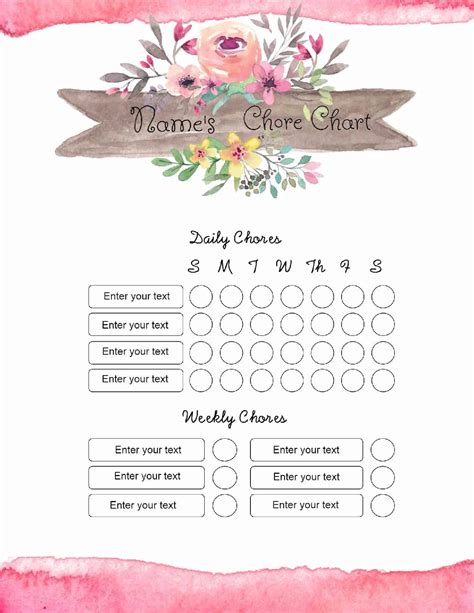 FREE chore chart template | 101 Different Designs