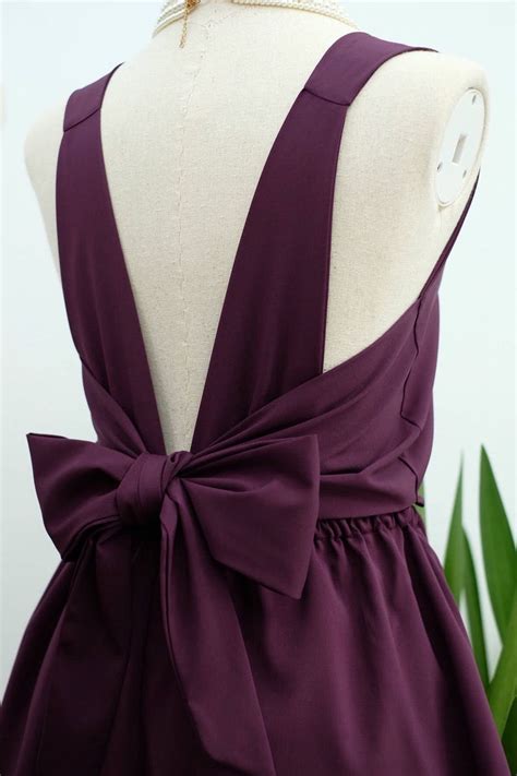 Plum bridesmaid dress dark purple plum backless dress bow back | Etsy