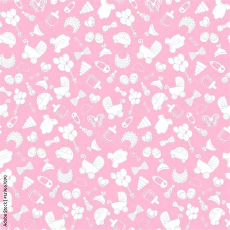 baby girl pink background. Vector seamless pregnancy pattern. for Shower. outline Stock Vector ...