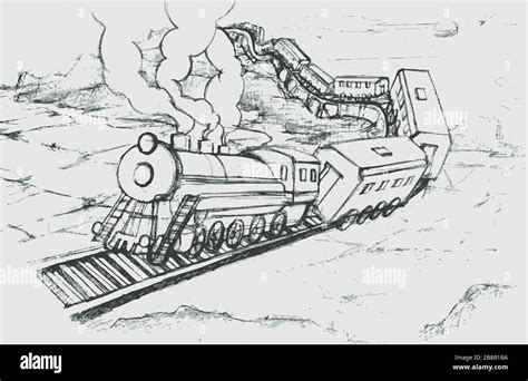 train rides at high speed sketch drawing Stock Photo - Alamy