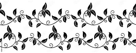 Seamless black and white leaves border Stock Vector | Adobe Stock