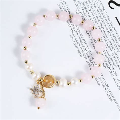 Rose Quartz Pearl Bracelet Gemstone Beads Jewelry - nacrystal.com