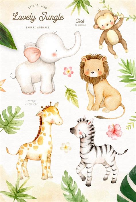 Lovely Jungle Watercolor Clip Art Safari Animal Woodland - Etsy España in 2022 | Safari animal ...