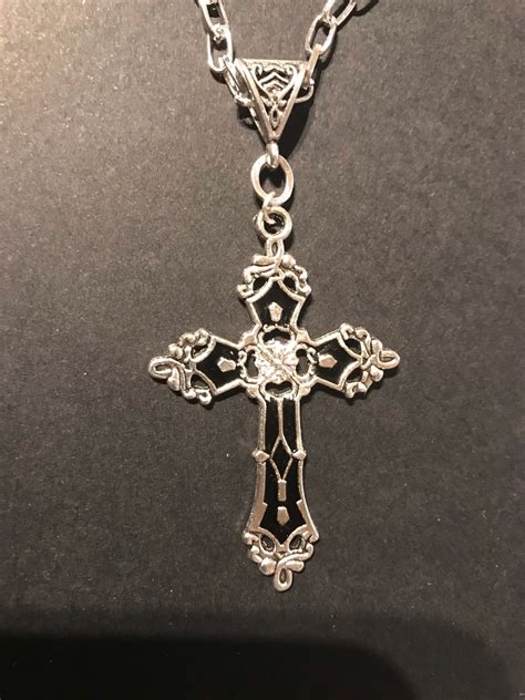 Large Cross on a Chunky Chain Gothic Tibetan Silver With Black - Etsy