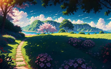 1920x1200 Resolution Anime Field 4k Anime Landscape 1200P Wallpaper ...