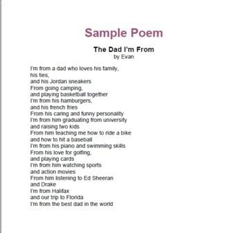 Father's Day Poem Writing: "The Dad I'm From" (Google Docs) | TPT