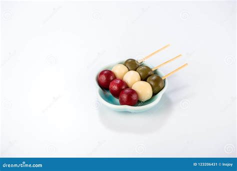 Japanese Dango Dessert with 3 Different Color Stock Image - Image of autumn, dumpling: 123206431