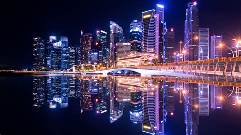 Singapore City Skyline During Nighttime With Reflection 4K HD Travel Wallpapers | HD Wallpapers ...