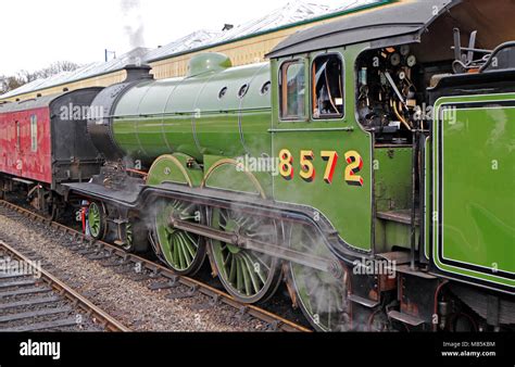 The LNER B12 4-6-0 steam locomotive 8572 in station on the North Norfolk Railway at Sheringham ...