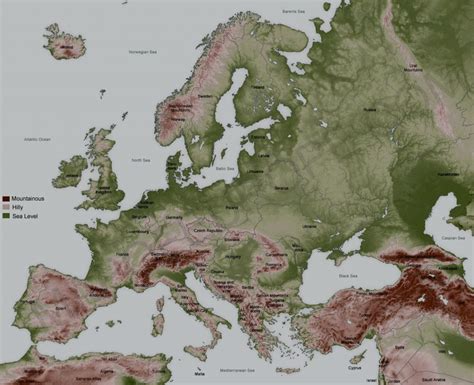 Topographical Map Of Europe