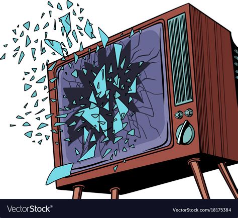 Tv explodes broken screen Royalty Free Vector Image