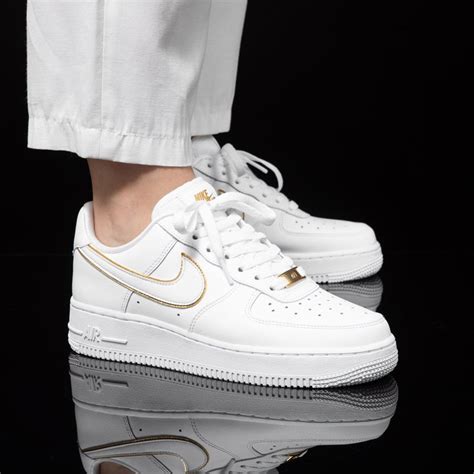 White Nike Air Force 1 07 ESS Metallic Gold Swoosh - FavSole.com