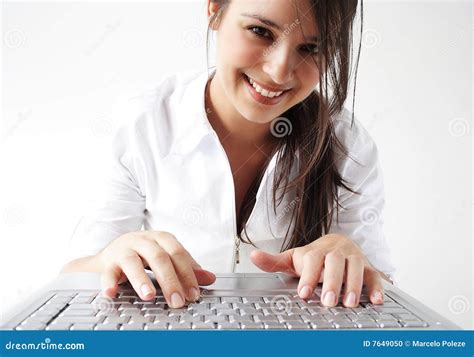 Girl Typing Laptop Keyboard Stock Photo - Image: 7649050