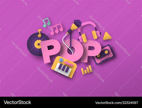 Pop music style papercut musical icon template Vector Image