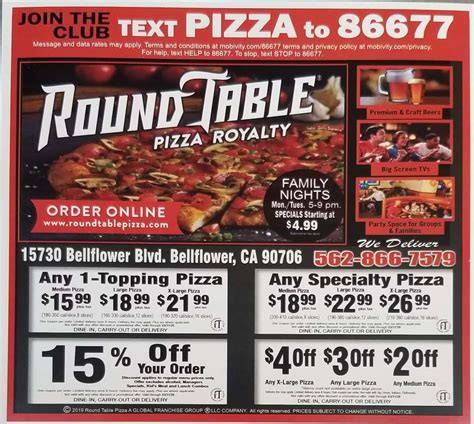 Round Table Pizza Lunch Menu