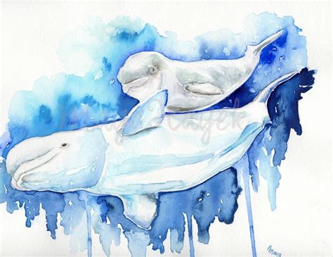 Mama and Baby Beluga Whale, Whale Nursery, Whale Art, Beluga Whale ...