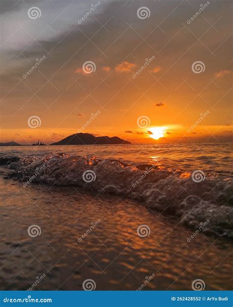 Senja Sunset on the Beach with a Beautiful Wave Ocean Sky Orange Stock Photo - Image of orange ...