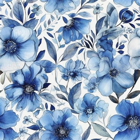 Blue pastel watercolor flowers seamless pattern, created with generative AI 22403171 Stock Photo ...