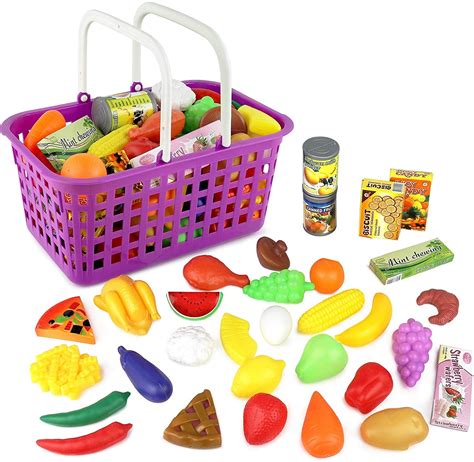 Click n' Play Kids 33 Pc. Pretend Play Grocery Shopping Basket Toy Food ...