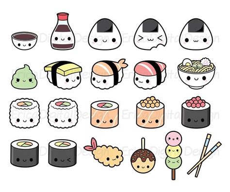 Sushi kawaii Clipart Bundle Cute sushi clip art Onigiri Nigiri | Etsy Cute Doodles Drawings ...