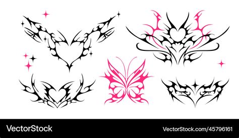 Neo tribal y2k tattoo heart and butterfly shape Vector Image