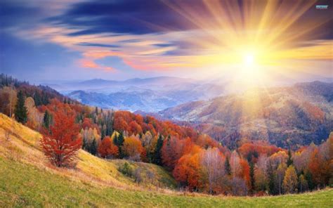 sunrise, Mountains, Autumn, Forests, Leaves Wallpapers HD / Desktop and Mobile Backgrounds