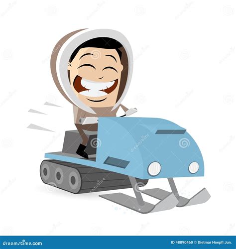 Funny Cartoon Man With Snowmobile Stock Vector - Image: 48890460