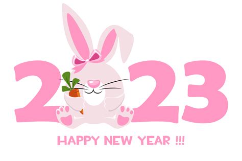 Happy New Year 2023, Cartoon Rabbit Zodiac. Greeting card template. 11618005 PNG