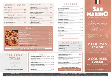 Menu at San Marino Restaurant, Sunderland