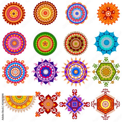 Collection of colorful rangoli pattern for India festival decoration Stock Vector | Adobe Stock