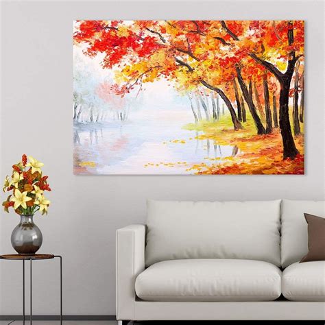 wall26 Canvas Prints Wall Art - Oil Painting Landscape - Autumn Forest ...