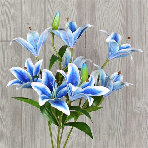 21" Blue Tiger Lily Real-Touch Bouquet with Leaves | Patriotic | Spring & Garden Themed ...