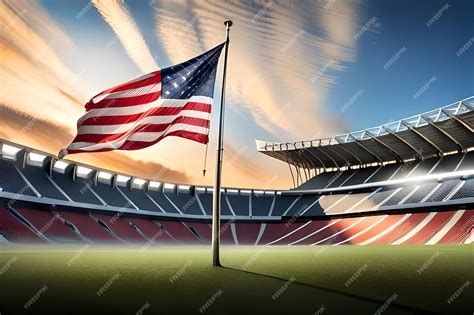 Premium AI Image | American flag in a stadium with a blue sky and clouds