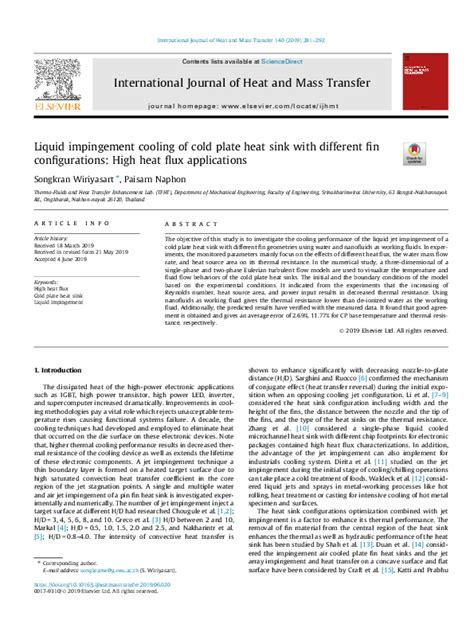 (PDF) Liquid impingement cooling of cold plate heat sink with different fin configurations: High ...