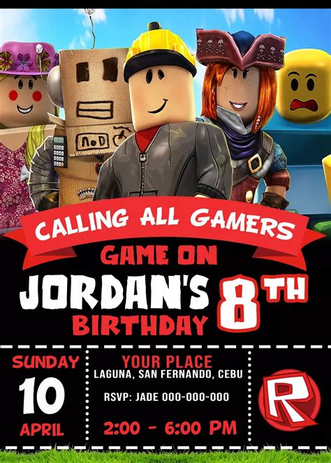 ROBLOX Birthday Party Invitation 4 x 6 or 5 x 7 FREE BACKSIDE - Jamakodesigns | Birthday party ...