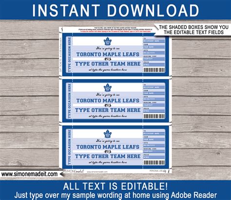 Toronto Maple Leafs Game Ticket Gift Voucher | Printable Surprise Hockey Tickets