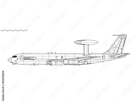 Boeing E-3A Sentry. Vector drawing of airborne early warning and control aircraft. Side view ...