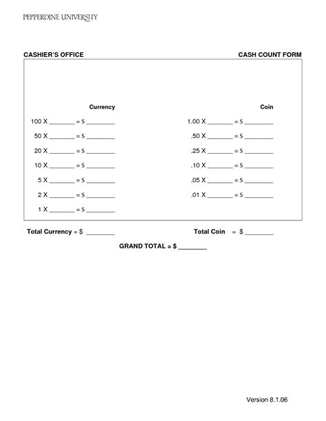 Free Printable Cash Count Sheet - Printable Form, Templates and Letter