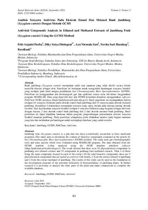 (PDF) Antiviral Compounds Analysis in Ethanol and Methanol Extracts of Jamblang Fruit (Syzygium ...