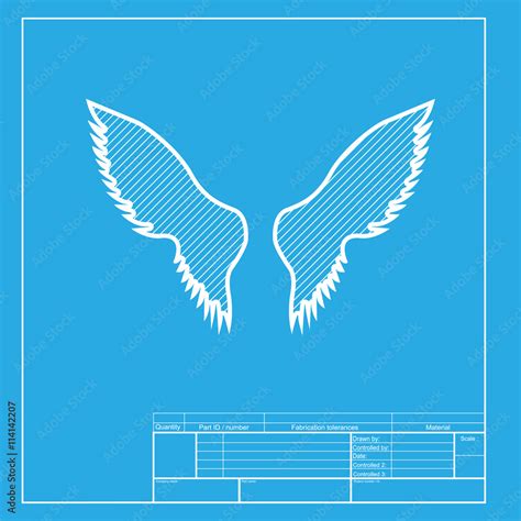 Wings sign illustration. White section of icon on blueprint template ...