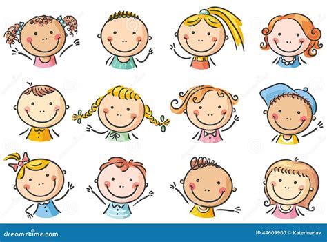 Happy cartoon kids faces stock vector. Image of multi - 44609900