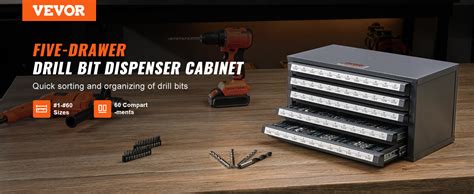 VEVOR Drill Bit Dispenser Cabinet, Five-Drawer Drill Bit Organizer ...