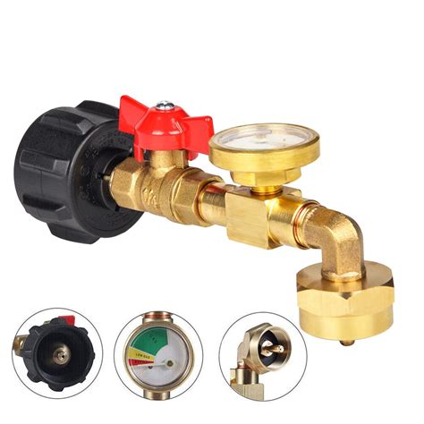 Propane Refill Adapter, 90° Propane Refill Elbow Adapter with ON/Off Valve Propane Tank Gauge ...