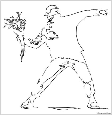 Flower Thrower by Banksy Coloring Page - Free Printable Coloring Pages