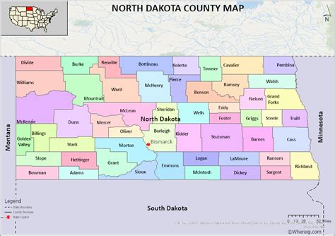 North Dakota County Map, List of Counties in North Dakota with Seats - Whereig.com