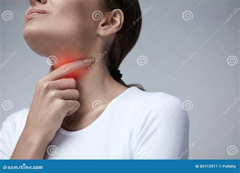 Throat Pain. Closeup Woman With Sore Throat, Painful Feeling Stock Photography | CartoonDealer ...